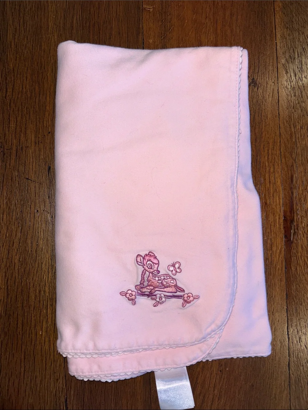 Disney Store Vintage Pink 2 sided blanket with Bambi Embroidery